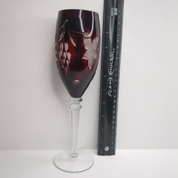 Ajka Marsala Cut Clear Crystal Tall Stem Ruby Red Champagne Flute Glasses 10" - Picture 2 of 6